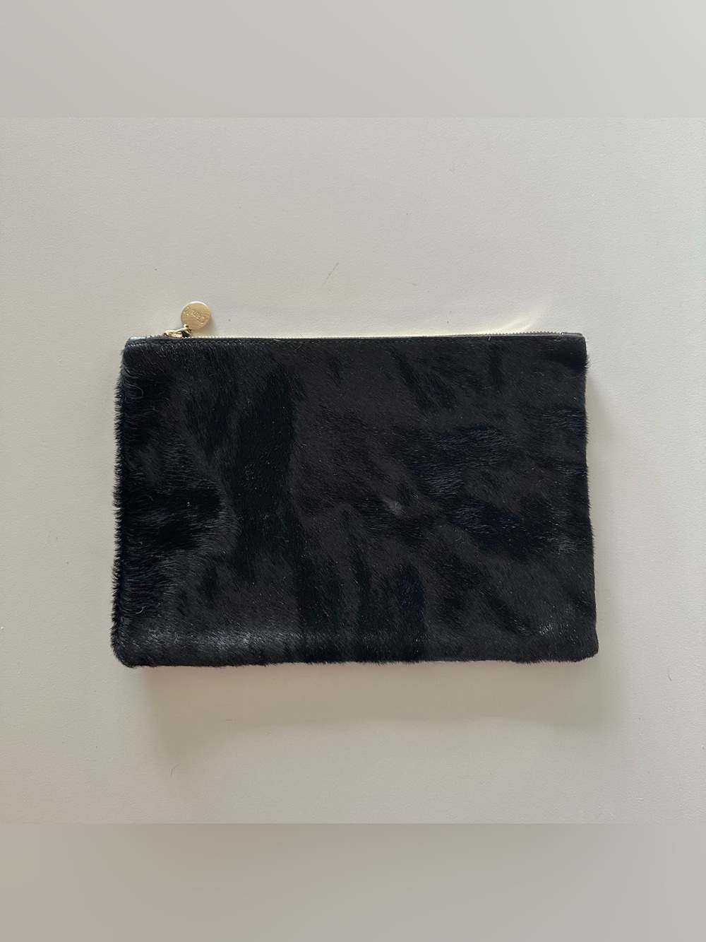 Clare V Vivier Black Calf Hair Clutch Flat Pouch Bag Zip Purse Leather

Great us